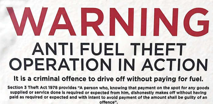 An example of VARS Technology's forecourt notices in which they pretend to be operating under the authority of the Theft Act 1978