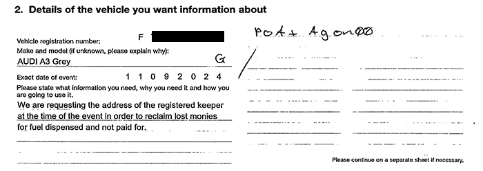 Excerpt from VARS Technology's deceptive application to the DVLA to acquire SV's personal data